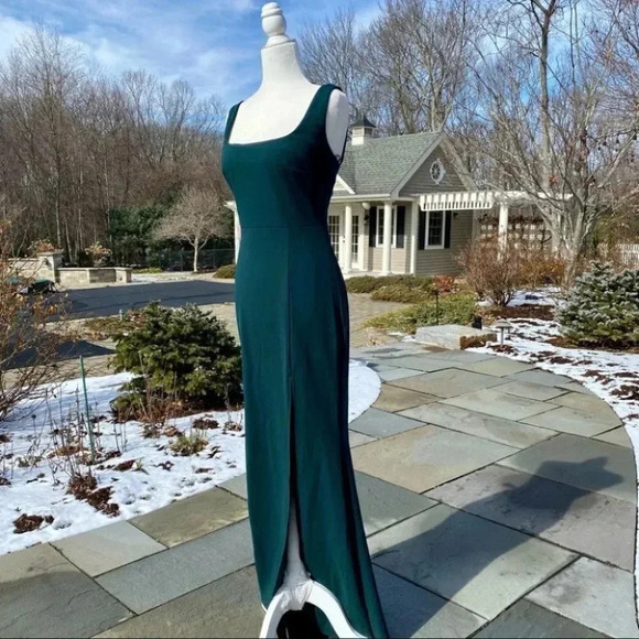 NWT BHLDN Adena Square Neck Maxi Dress Long Wedding Formal in Emerald Green 4 - Picture 8 of 16